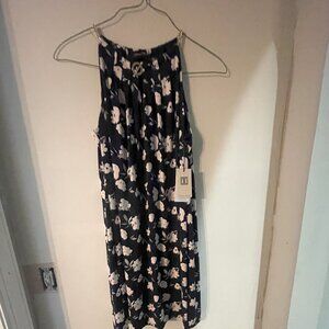 Ivanka Trump Navy Floral and Gold Sleeveless Dress New with Tags
